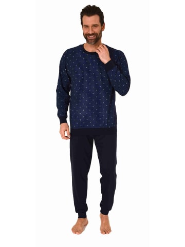 NORMANN langarm Schlafanzug Bündchen Pyjama print in blau