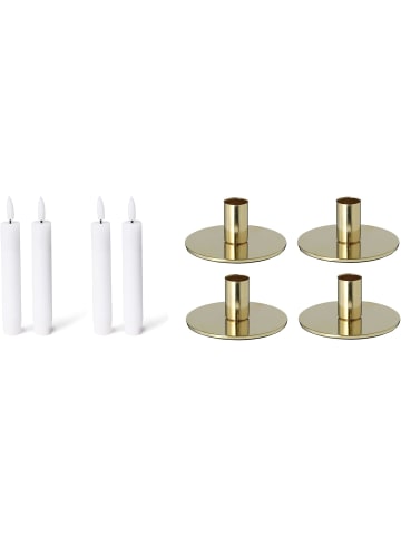 Novaliv Novaliv 4er-Set Stabkerzenhalter Metall Gold 10x5cm mit LED Kerzen fla in Gold