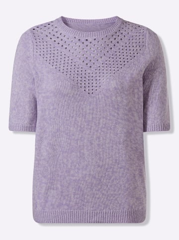 Sieh an! Kurzarm-Pullover in lavendel-ecru-meliert