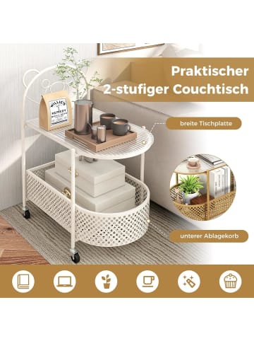 COSTWAY Beistelltisch mit Rollen & Bärenmuster in Weiß