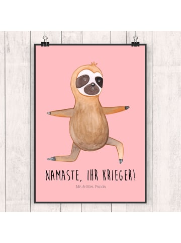 Mr. & Mrs. Panda Plakat Faultier Yoga mit Spruch in Rot Pastell