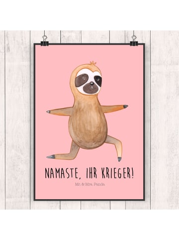 Mr. & Mrs. Panda Poster Faultier Yoga mit Spruch in Rot Pastell