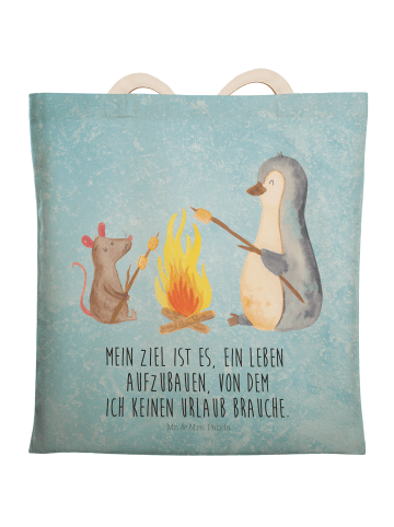 Mr. & Mrs. Panda Beutel Pinguin Lagerfeuer mit Spruch in Eisblau