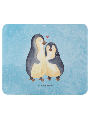 Mr. & Mrs. Panda Mauspad Pinguin umarmen ohne Spruch in Eisblau