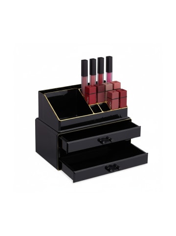 relaxdays Makeup Organizer in Schwarz Gold
