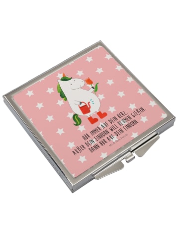 Mr. & Mrs. Panda Kosmetikspiegel Einhorn Gärtner mit Spruch in Rot Pastell