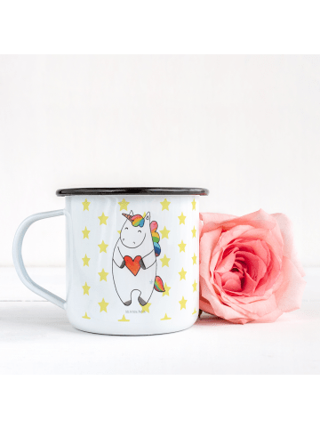 Mr. & Mrs. Panda Emaille Tasse Einhorn Herz ohne Spruch in Weiß