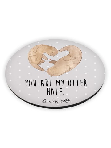 Mr. & Mrs. Panda Rund Magnet Otter Herz mit Spruch in Grau Pastell