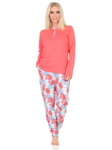 NORMANN Pyjama Schlafanzug langarm Hose floralem print in rot