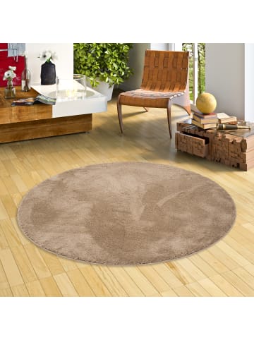 Pergamon Hochflor-Teppich Silky Rund in taupe