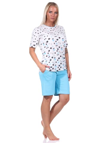 NORMANN kurzarm Shorty Schlafanzug Pyjama TupfenPunkte - 72797 in blau