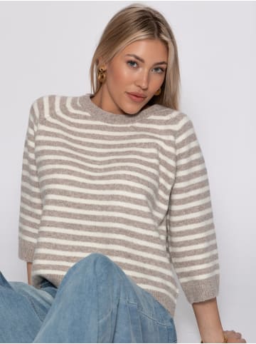 SASSYCLASSY Gestreiftes Strickoberteil in Taupe