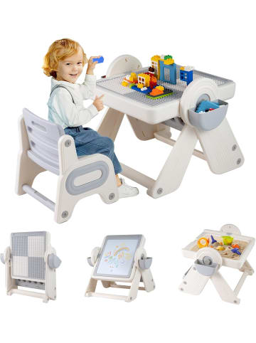 COSTWAY 6 in 1 Kindertisch mit Stuhl ab 18 Monaten in Grau