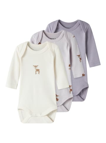 name it 3er Pack Langarmbodys NBFBODY LILAC MARBLE DEER in lilac marble