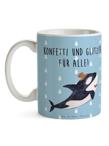 Mr. & Mrs. Panda Kaffeetasse Orca Zylinder mit Spruch in Blau Pastell