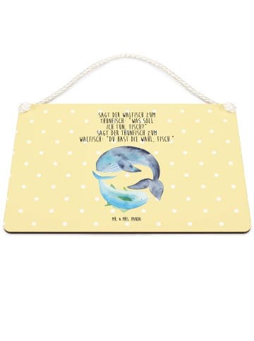 Mr. & Mrs. Panda Wanddekoration Walfisch Thunfisch mit Spruch in Gelb Pastell