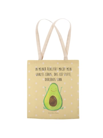 Mr. & Mrs. Panda Tote Bag Avocado Glücklich mit Spruch in Gelb Pastell