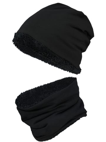 TupTam Unisex Set Kinder Beanie Mütze Schlauchschal in schwarz