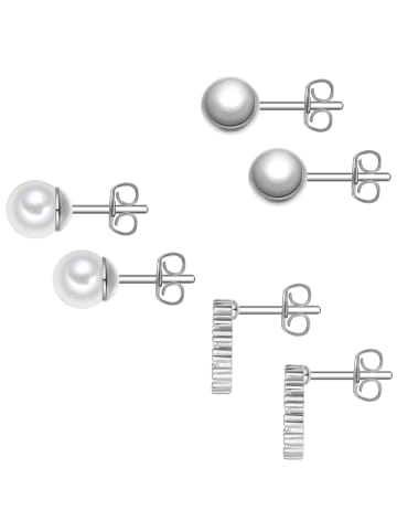 Yokoamii Set (Ohrringe 3er) aus Messing mit Zirkonia Perle (synth.) in silber