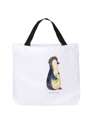 Mr. & Mrs. Panda Strandtasche Pinguin Blumen ohne Spruch in Weiß