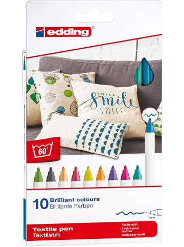 edding Textilpen edding 4600 Rundspitze 1mm Packung mit 10 Farben