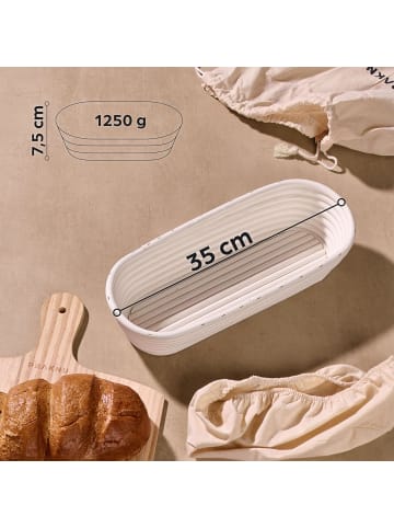 Praknu Gärkorb zum Brotbacken - Aus nachhaltigem Rattan - Oval - 35cm - Set