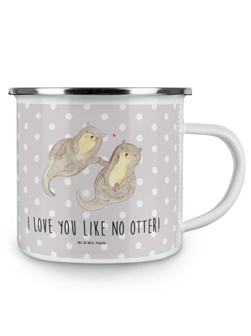 Mr. & Mrs. Panda Haferl Otter Hände halten mit Spruch in Grau Pastell