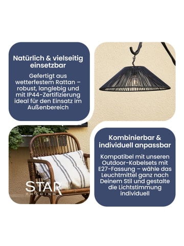 STAR Trading Rattan-Lampenschirm Vide Ø 58 cm Schwarz – wetterfester Außenschirm