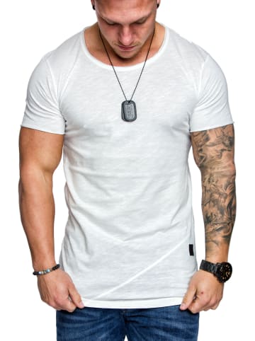 Amaci&Sons Basic T-Shirt mit Zipper und Rundhalsausschnitt AUSTIN in Weiß