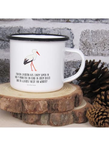 Mr. & Mrs. Panda Camping Tasse Storch mit Spruch in Weiß