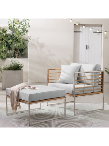 home24 Loungesessel TEAKLINE 2-teilig in Hellgrau