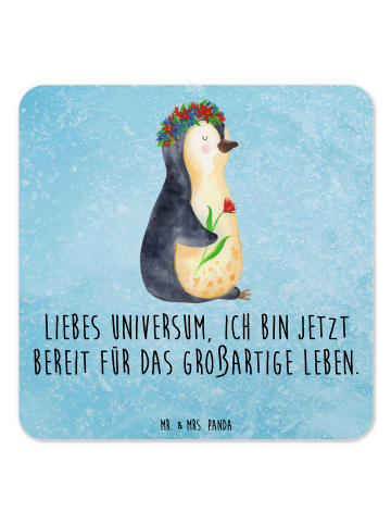 Mr. & Mrs. Panda Untersetzer Pinguin Blumen mit Spruch in Eisblau