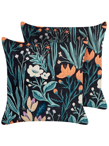 Beliani 2er-Set Dekokissen OSMUNDA in Schwarz/Grün/Orange