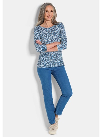 GOLDNER Jerseyshirt Halbarm Viskoseshirt im Allover-Design in blau / gemustert