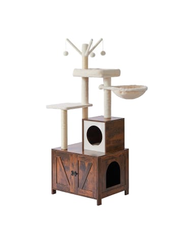 relaxdays Kratzbaum in Dunkelbraun/ Weiß - (B)60 x (H)150 x (T)49 cm