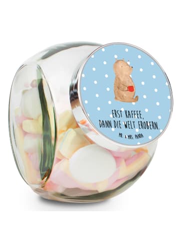 Mr. & Mrs. Panda Süßigkeitenglas Bär Kaffee mit Spruch in Blau Pastell
