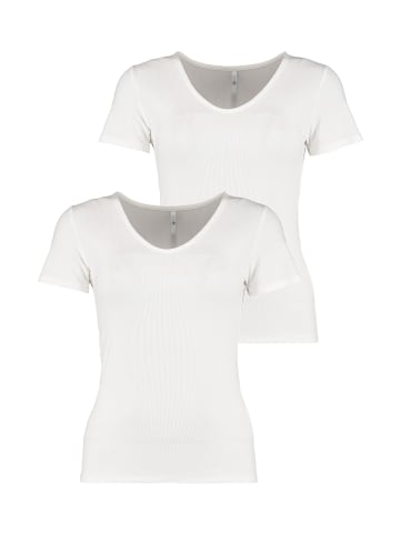 Hailys 2-er Pack T-Shirt Geripptes Top Stretch Oberteil in Weiß-2