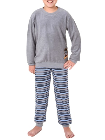 NORMANN Frottee Pyjama langarm Bündchen und Stickerei - 50699 in grau