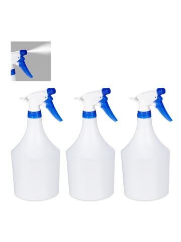 relaxdays 3 x Sprühflasche in Weiß/ Blau - 1 Liter