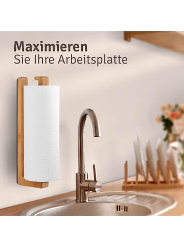 Praknu Küchenrollenhalter ohne Bohren aus FSC Bambus Holz - Spart Platz in