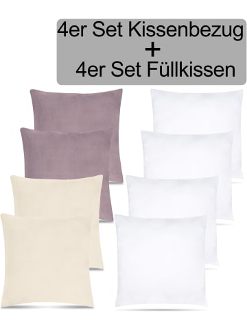 Aspero 4er Set Kissenbezüge inkl. Füllung Tamara in Beige/Rosa