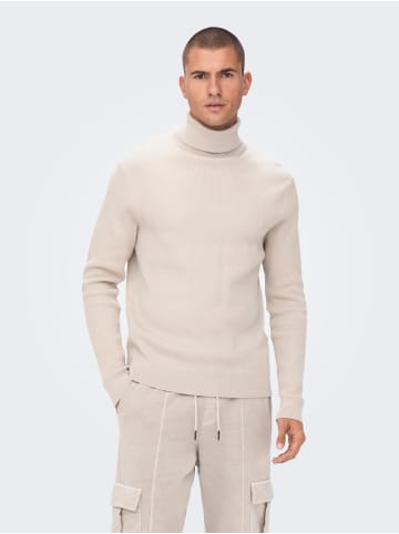 Only&Sons Lässiger Rollkragen Pullover Gerippter Feinstrick ONSPHIL in Beige-2