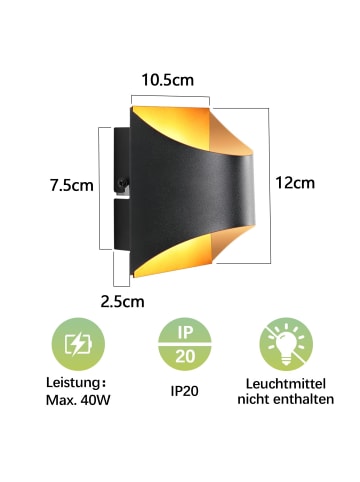 ZMH Wandleuchte 1-flammige G9 in schwarzgold Up and Down Design Vintage