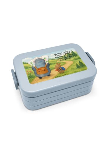 Mr. & Mrs. Panda Brotdose Pinguin & Maus Wanderer Design mit Spruch in Blau Pastell