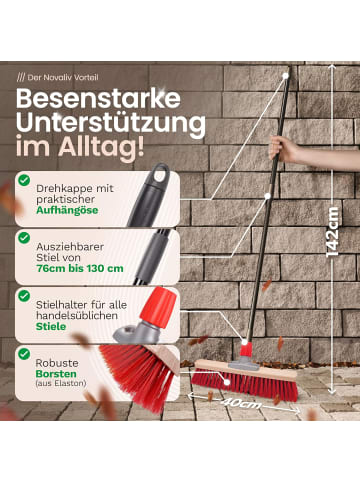 Novaliv Straßenbesen Set 40 cm I Besen Kehrblech und Handfeger Teleskopstiel I in Rot