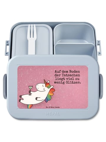 Mr. & Mrs. Panda Lunchbox Einhorn Blümchentail Design mit Spruch in Blau Pastell