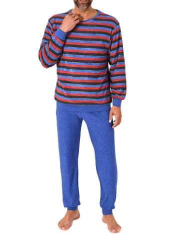 NORMANN Langarm Schlafanzug Frottee Bündchen in blau/rot