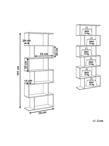 Beliani Bücherregal VALDOSA in Braun - (W) 70 x (H) 191 x (L) 24 cm