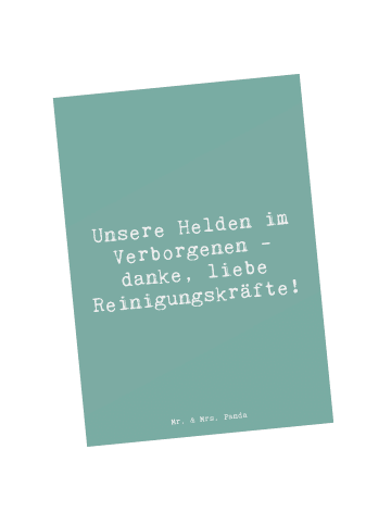 Mr. & Mrs. Panda Postkarte Spruch Reinigungskraft Helden mit Spruch in Meeresbrise