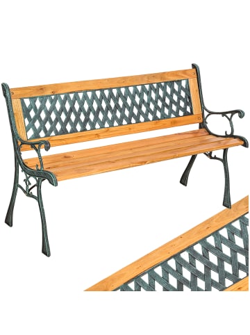 tectake Zweisitzer Holzbank aus Gusseisen wetterfest, bis 250 kg belastbar